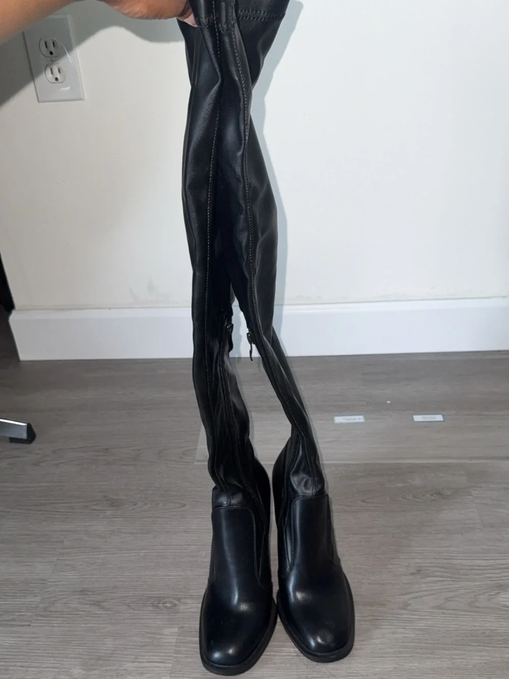 Black Over-the-Knee Block Heel Boots